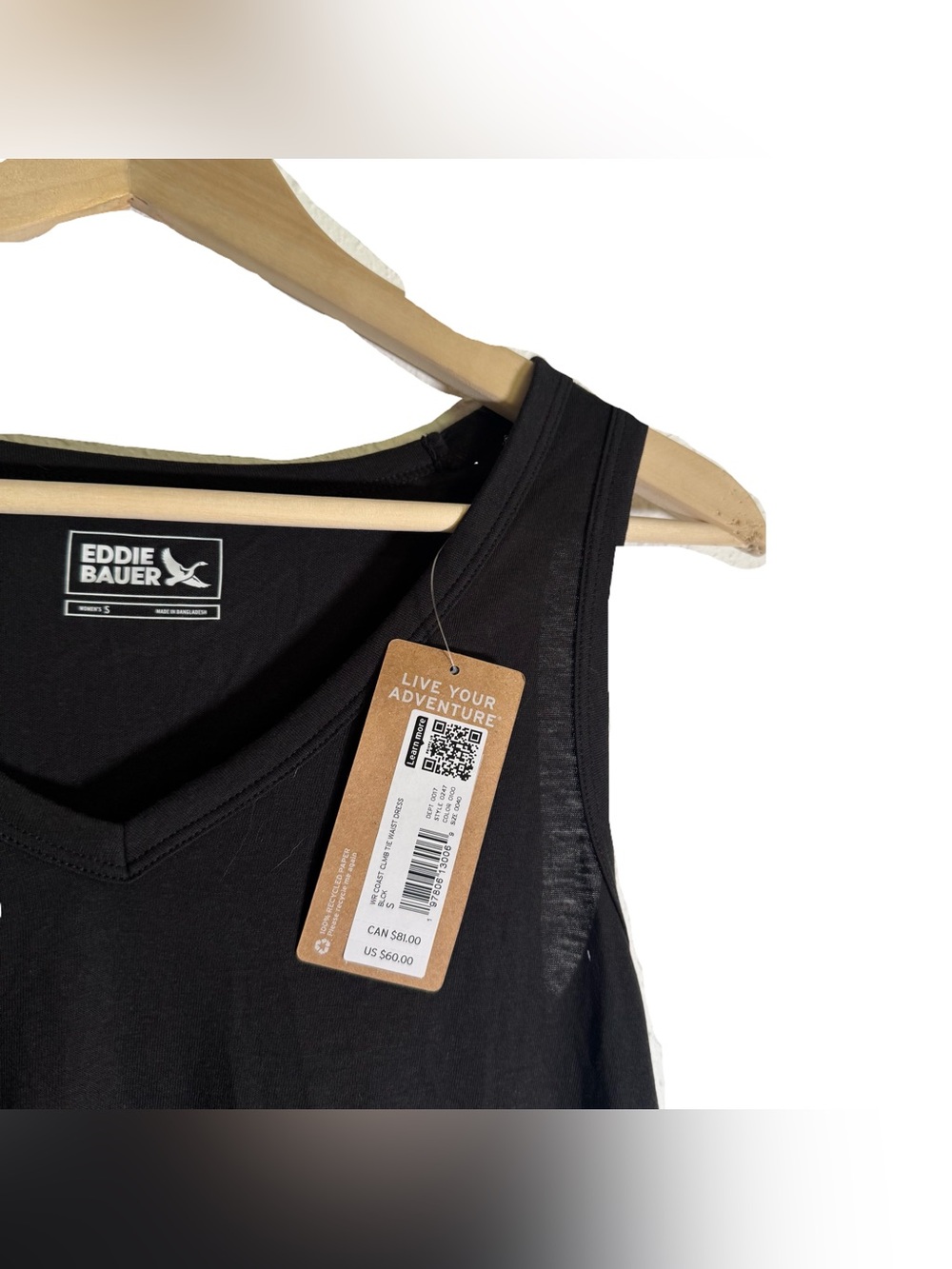 Eddie Bauer Coast Climb Tie Waist Dress Women's Small Black Mini Travel NWT - Picture 3 of 5